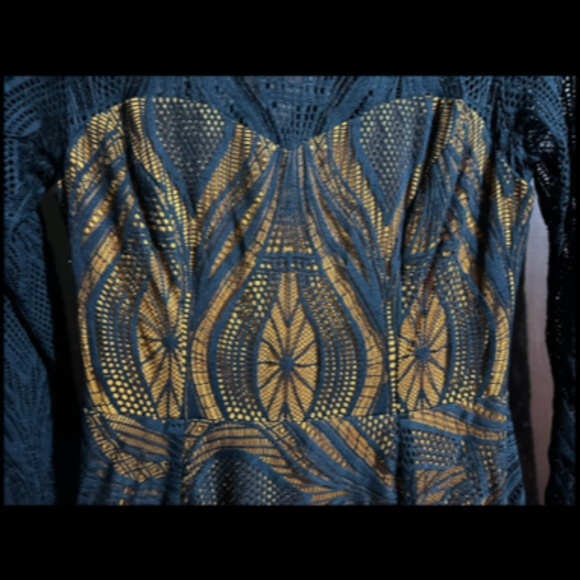 Eva Franco Embroidered Laced Long Sleeve Fit & Flare Dress Black/Orange Size 6 - Picture 5 of 10